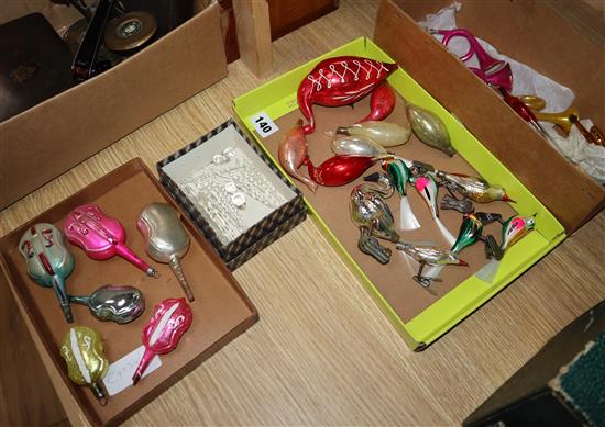 1950s glass christmas tree decorations, musical instruments and birds